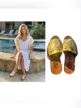 NEW Myrna Art Gold Leather Huarache Sandals Women’s Size 7 Handmade